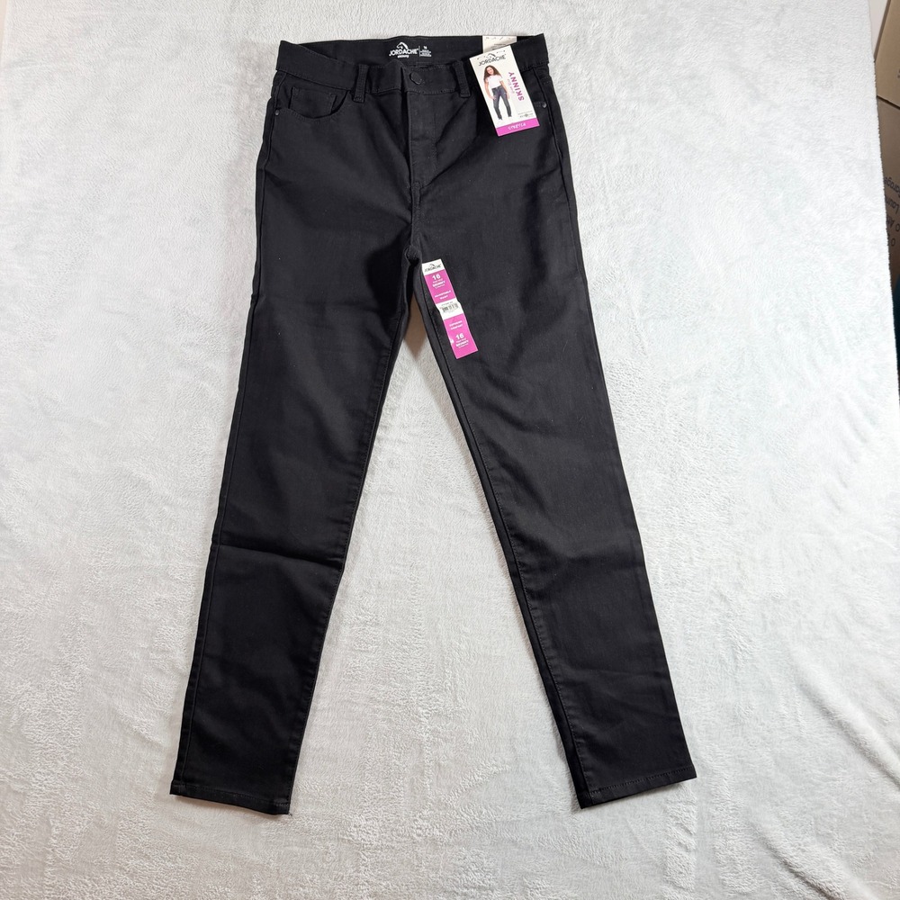 Jordache Girls‎ High Rise Skinny Jeans 16 Black Stretch Adjustable Waist NWT